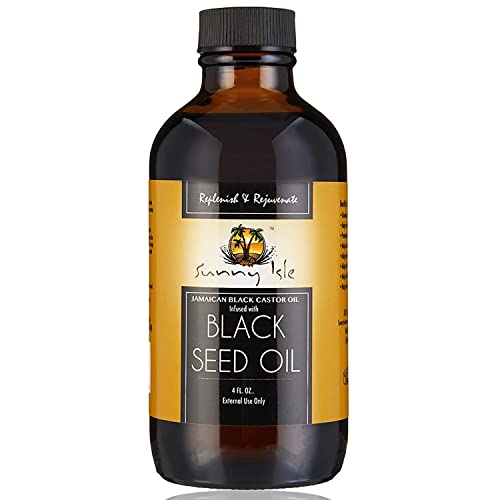 Sunny Isle Jamaican Black Castor Oil Infused with Black Seed Oil 4oz | Moisturizing to Dull Damaged Hair and Rough Skin | Pre-Shampoo Hot Oil Treatment | Wellness Body Massage Oil