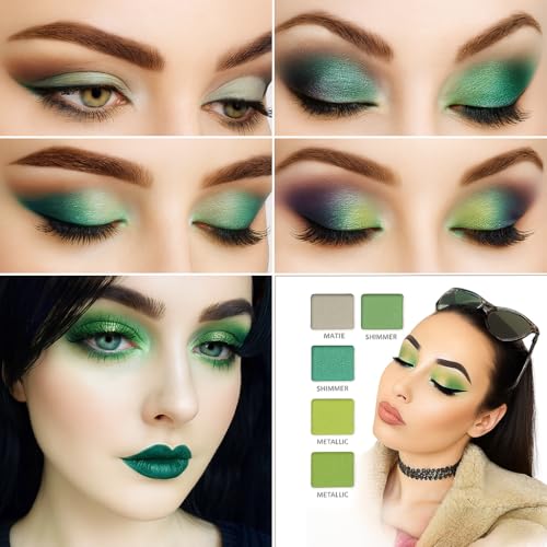16-Color Green Eyeshadow Palette – Matte & Metallic