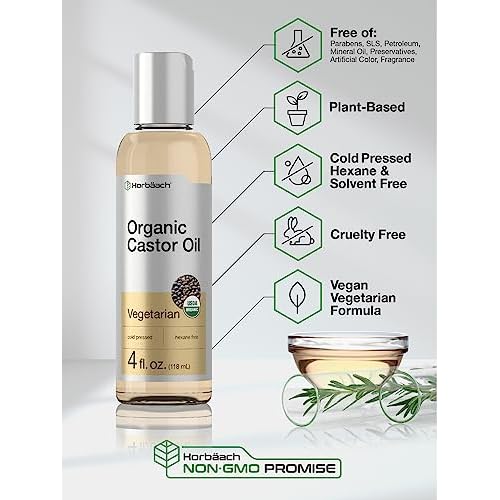 Horb?ach Castor Oil Organic | 4 fl oz | Cold Pressed and Hexane Free | For Face, Hair, Eyelashes and Eyebrows | Vegetarian, Non-GMO Formula