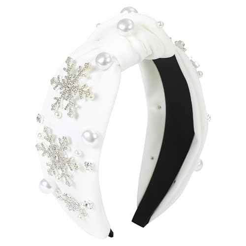 Christmas Snowflake Headbands for Women Crystal Pearl Tree Snowflake Knotted Headband Embellished Wide Twist Xmas Hairband Holiday Christmas Headpiece Outfits Accessories