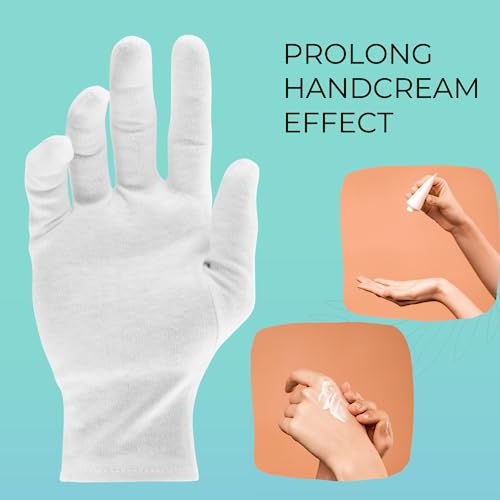 ANSMIO 2 Pairs Cotton Gloves, White Gloves for Dry Hands, Cotton Gloves for Sleeping, Moisturizing Night Gloves, White Gloves 100% Cotton, Size L (2 Pairs)