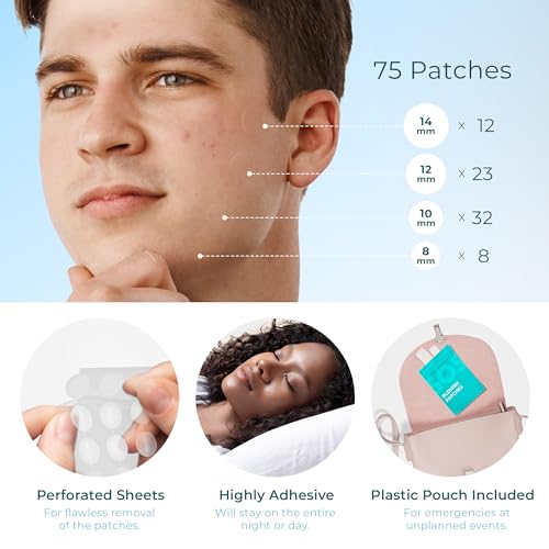 Hydrocolloid Pimple Patches (Made in Korea) FSA/HSA Eligible, Vegan, Hypoallergenic, Cruelty-Free | Acne Stickers, Overnight Treatment - for Zits, Spots, Pimples, Whiteheads (74 Count, Mixed Sizes)