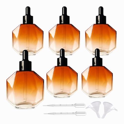 Amber Glass Dropper Bottles 50ml - Set of 6 Essential Oil Bottles