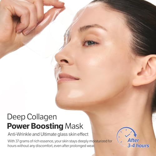 Revitalizing Combo/smooth-looking Boosting DUO: Deep Collagen Power Boosting Mask (4ea) & Deep Collagen Power Boosting Cream In Serum, Self-Care Gift Set for Women & Moms, Korean Skincare