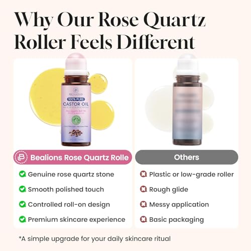 Bealions Castor Oil Rose Quartz Roller Ball 1.7 Fl Oz for Skin & Lash Care
