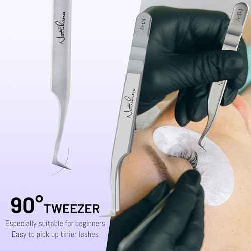 High Precision Lash Tweezers for Individual and Volume Eyelash Extensions Premium Stainless Steel Curved Fiber Tip Professional Isolation Tweezer