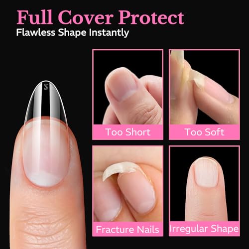 Medium Almond Soft Gel Nail Tips - Pre-Etched Clear Full Cover (600 Pcs)