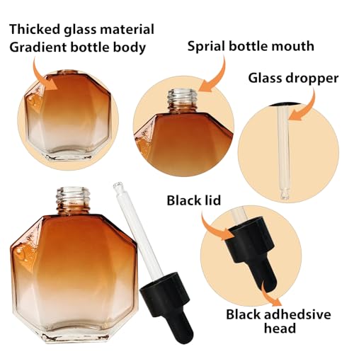 Amber Glass Dropper Bottles 50ml - Set of 6 Essential Oil Bottles