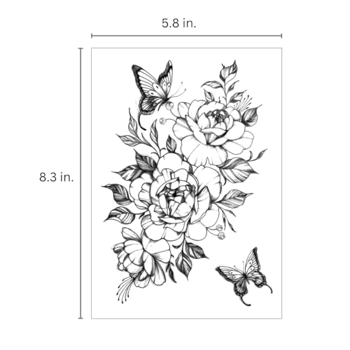 Black Floral Half Arm Temporary Tattoos - Waterproof, 7+ Days