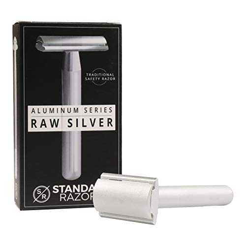 Aluminum Double Edge Safety Razor - Raw Silver | Three Piece Double Edge Safety Razor