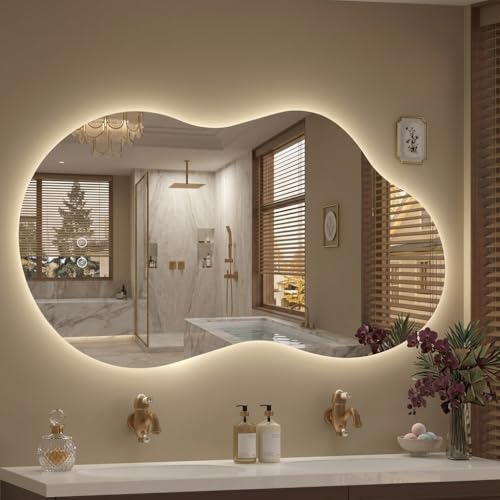Cloud-Shaped LED Backlit Mirror 40x24 Inch - Dimmable, Anti-Fog