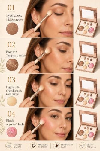 7-in-1 Baked Makeup Palette - Full Face Eye & Blush Bronzer Set