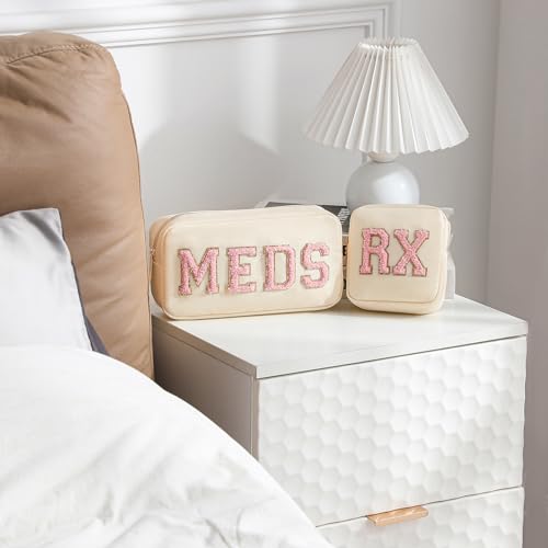 Meds & RX Bags Set 2pcs Beige Chenille Letter Patches - Personalized Gift