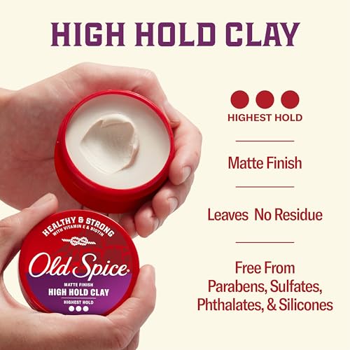 Old Spice High Hold Clay for Men, Healthy & Strong with Vitamin E & Biotin, Men's Hair Styling Clay, High Hold, Matte Finish, 2.22 oz