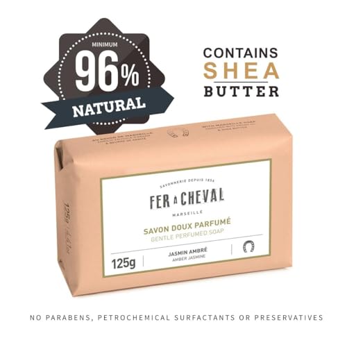 Fer ? Cheval Gentle Perfumed Soap Bars, Organic Body Bath Soap, Moisturizing Natural Bar Soap for Men and Women, 125 g/4.41 oz, Pack of 2 - Amber Jasmine