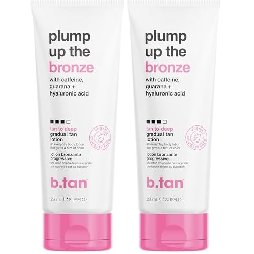 b.tan Dark Gradual Self Tanning Lotion | Plump Up the Bronze Everyday Glow Lotion - Develop a Bronzed Glow, Infused With Hyaluronic Acid For Plump, Juicy Skin, Vegan, Cruelty & Paraben Free, 8 Fl Oz