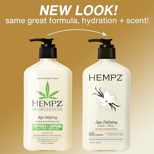 Hempz Age Defying Body Moisturizer, 17 Fl Oz, 2 Pack Bundle - Daily Herbal Moisturizer, Shea Butter Anti-Aging - Body Lotion, Hemp Extract Lotion - Skin Care Products, 100% Pure Organic Hemp Seed Oil