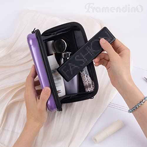Framendino, Purple Hard Shell Cosmetics Case Carrying Bag for Toiletry Mini Cross Body with Detachable Grip Rope and Shoulder Strap Women