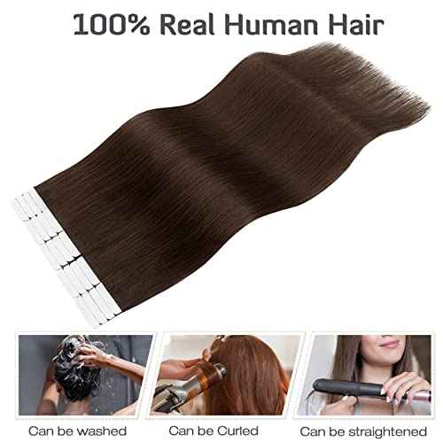 S-noilite Tape In Hair Extensions Human Hair Real Natural Straight Silky Remy Hair Seamless Double Side Tape in Hair Extensions for Women (20 Inch, 4 Medium Brown)