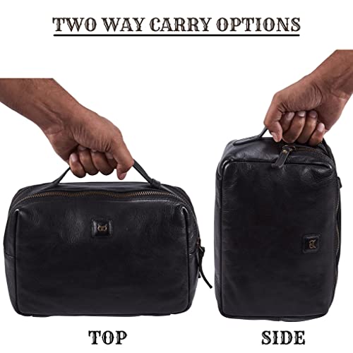 Real Leather Toiletry Bag Dopp Kit for Men Women Travel Shaving Pouch Organiser Double Compartment Cosmetic
