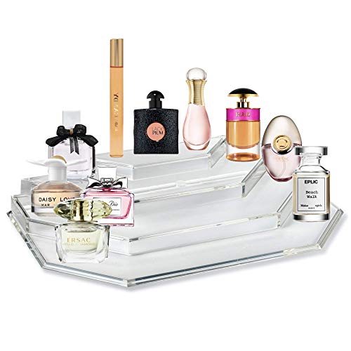 Acrylic Mini Perfume Organizer & Mini Scented Oils Organizer Vanity Display Case 4 Tier Storage Travel Size Rollerball Beauty Perfume Bottles Refillable Tray (2)