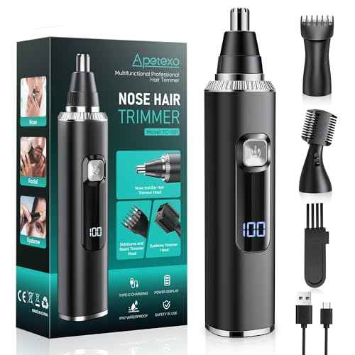 Nose Hair Trimmer for Men and Women, Type-C Rechargeable Precision Groomer with Double-Edged Blades, Painless & IPX7 Waterproof Design for Nose, Ears, Eyebrows and Facial Hair