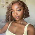 Water Wave Bob Wig Human Hair 14" Glueless Wig