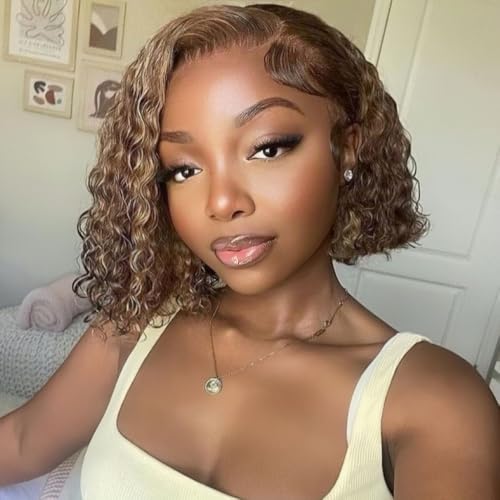 Water Wave Bob Wig Human Hair 14" Glueless Wig