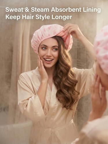 Auban Shower Cap for Women, Waterproof Terry Cloth Lined