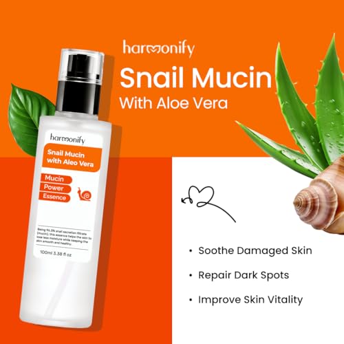 Snail Mucin Serum for Face with Aloe Vera, 96,3% Snail Secretion Filtrate Repairing Essence, Korean Skin Care Hydrating Facial Serum, Personal & Skin Care, 3.38 fl.oz