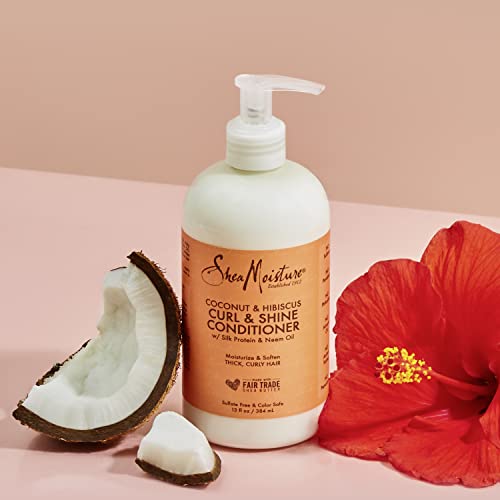 SheaMoisture Curl & Shine Conditioner Coconut & Hibiscus, for Thick, Curly Hair to Moisturize & Soften, 13 oz