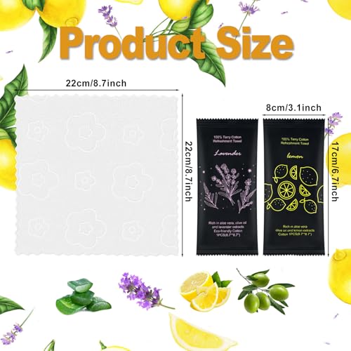 Twoworld Lavender & Lemon Moist Cotton Towelettes - 100 Pack, Individually Wrapped, Hot & Cold Use