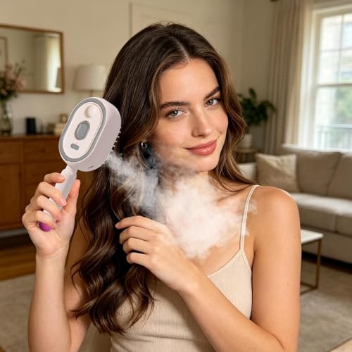 Pink Rechargeable Spray Detangling Hair Brush with Oil Diffuser & Measuring Cup