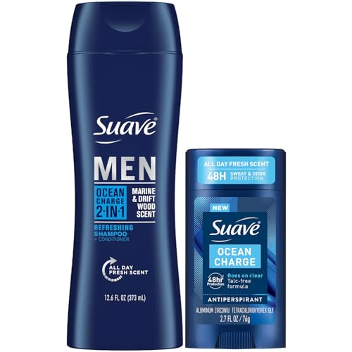 Suave Men¡¯s 2-in-1 Shampoo and Conditioner, Ocean Charge + Antiperspirant Deodorant for Men, Ocean Charge, 48H Sweat & Odor Protection (2 Piece Set)