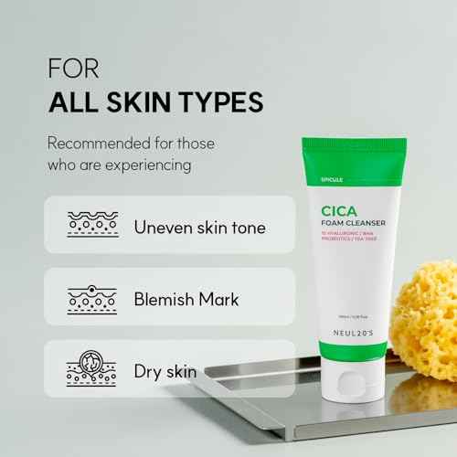 Spicule CICA Foam Cleanser, 3.38 fl oz/100ml | Hydrating Korean Face Wash with Centella Asiatica, Hyaluronic Acid & Tea Tree, Gentle Daily Cleanser for Sensitive & Acne-Prone Skin