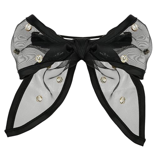 L. Erickson Mollie Black Hair Bow Barrette For Women, Sheer Black Bow With Crystal Rhinestones, Strong French Style Clasp For Most Hair Types