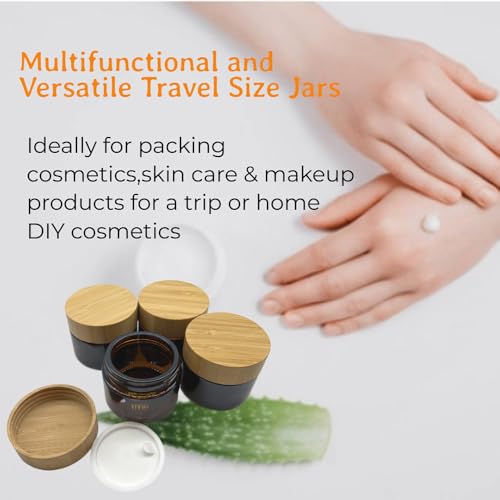 Bamboo Lid Brown Glass Cosmetic Jars Set of 4 - 1.6 oz