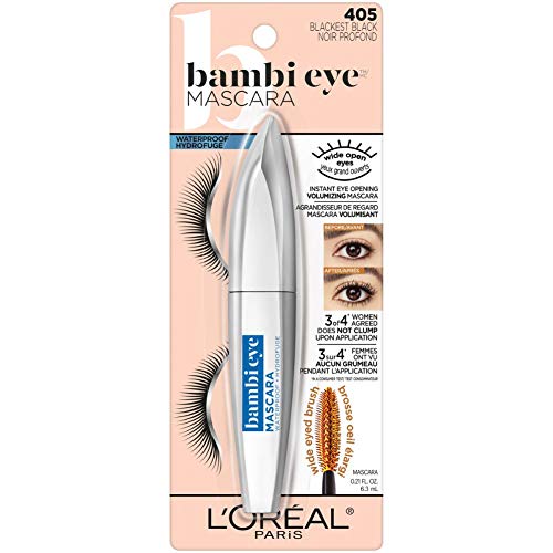 L'Oreal Paris Makeup Bambi Eye Mascara, Lasting Volume, Length & Lift, Doe-Eye Definition, No Clumping or Smudging, Waterproof, Blackest Black, 0.21 Fl Oz