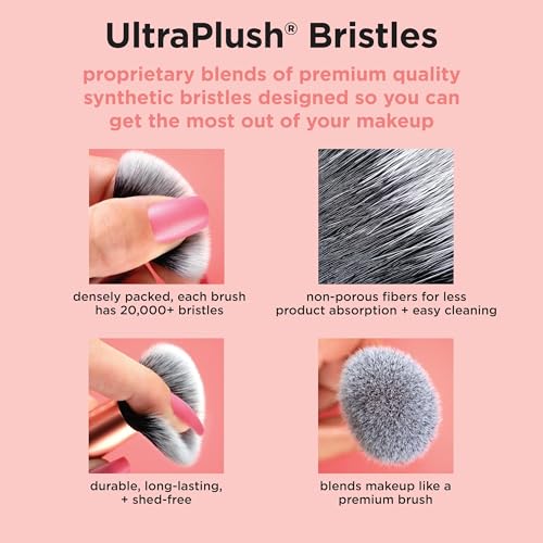 Real Techniques Starlit Gaze Eye + Lash 4 Piece Holiday Gift Set, Eye Makeup Brush Set For Eyeshadow & Brow Products, Mini Eyelash Curler For Travel, Stocking Stuffer, Limited Edition, Cruelty-Free