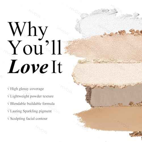 KYDA Face Highlighter Palette, High Glossy Face Illuminator Palette, Narutal Glow Finish, Pearl Shimmer Smooth Baked Powder, Lasting Sparkling Highlighter Makeup-SUN GLOW