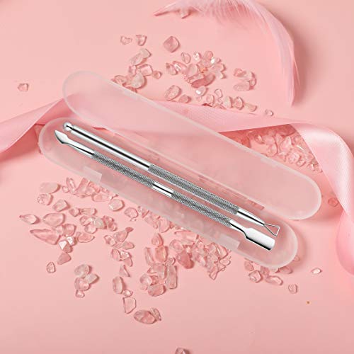 Silver 2-Pack Cuticle Pusher and Cutter Set with Storage Case - Manicure Tools