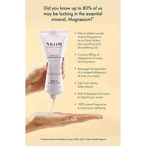 Neom- Great Day Magnesium Body Butter, 200ml | Mandarin & Wild Mint | Cream Moisturiser With Essential Oils | Nourish & Soften | Fresh & Zesty
