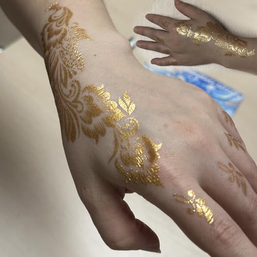 Metallic Gold Temporary Tattoos - 8 Large Sheets Floral Designs