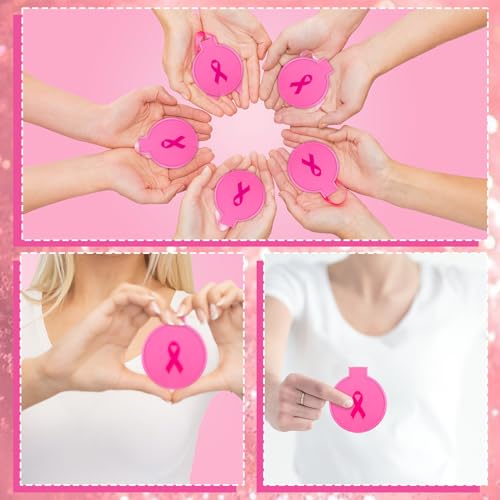 Tatuo 100 Pcs Breast Cancer Awareness Gifts for Women Mini Folding Makeup Mirror Bulk Round Pocket Portable Mirror Breast Cancer Awareness Accessories for Women Friends (Pink)