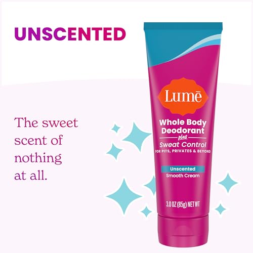 Lume Whole Body Deodorant Plus Sweat Control - Smooth Cream Tube - 72 Hour Odor And Sweat Control - Baking Soda Free, Skin Loving - 3.0 ounce (Unscented)