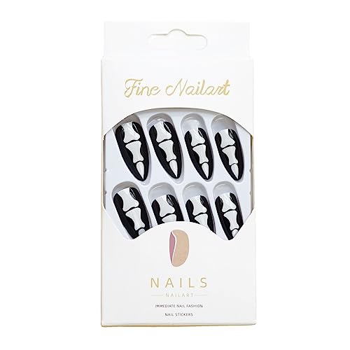 Wsiliana Handmade Press on Nails Long Medium Acrylic Fake Nails Full Cover Charm Fake Nails 24pcs Festive Flase Nail Set (01-Bones)