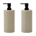 Resin 2 Pack Shampoo, Conditioner or Body Wash Dispenser Set, Luxurious Refillable Pump Bottles with Matte Pump Top and Embossed Text, Durable Design for Bathroom and Shower