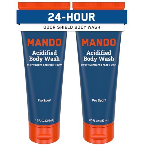 Mando Odor Shield Body Wash - 24 Hour Control - Removes Odor Better than Soap - SLS Free, Paraben Free, Skin Safe - 8.5 Ounce (Pack of 2) (Pro Sport)