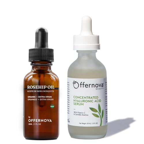 Offernova Rapid Radiance Duo - Organic Rosehip Seed Oil - Hyaluronic Acid Serum - Rosa Mosqueta y Acido Hialur?nico