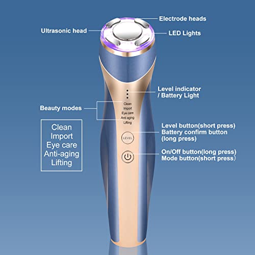MiSMON High Frequency Facial Machine, 5 in 1 Mutifunctional Facial Massager Skin Tightening Light Theraphy Machine for Face